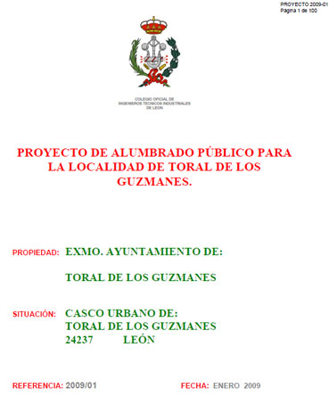 Portada de Proy alumbrado publico - Toral  Guzmanes
