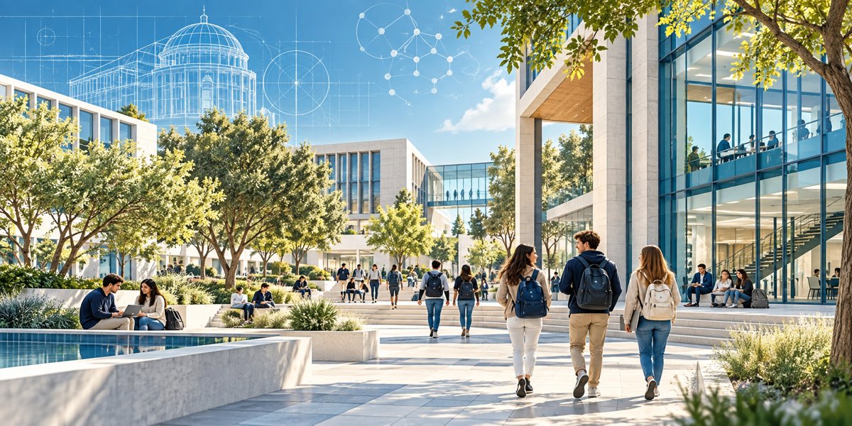 Ilustración de un campus universitario